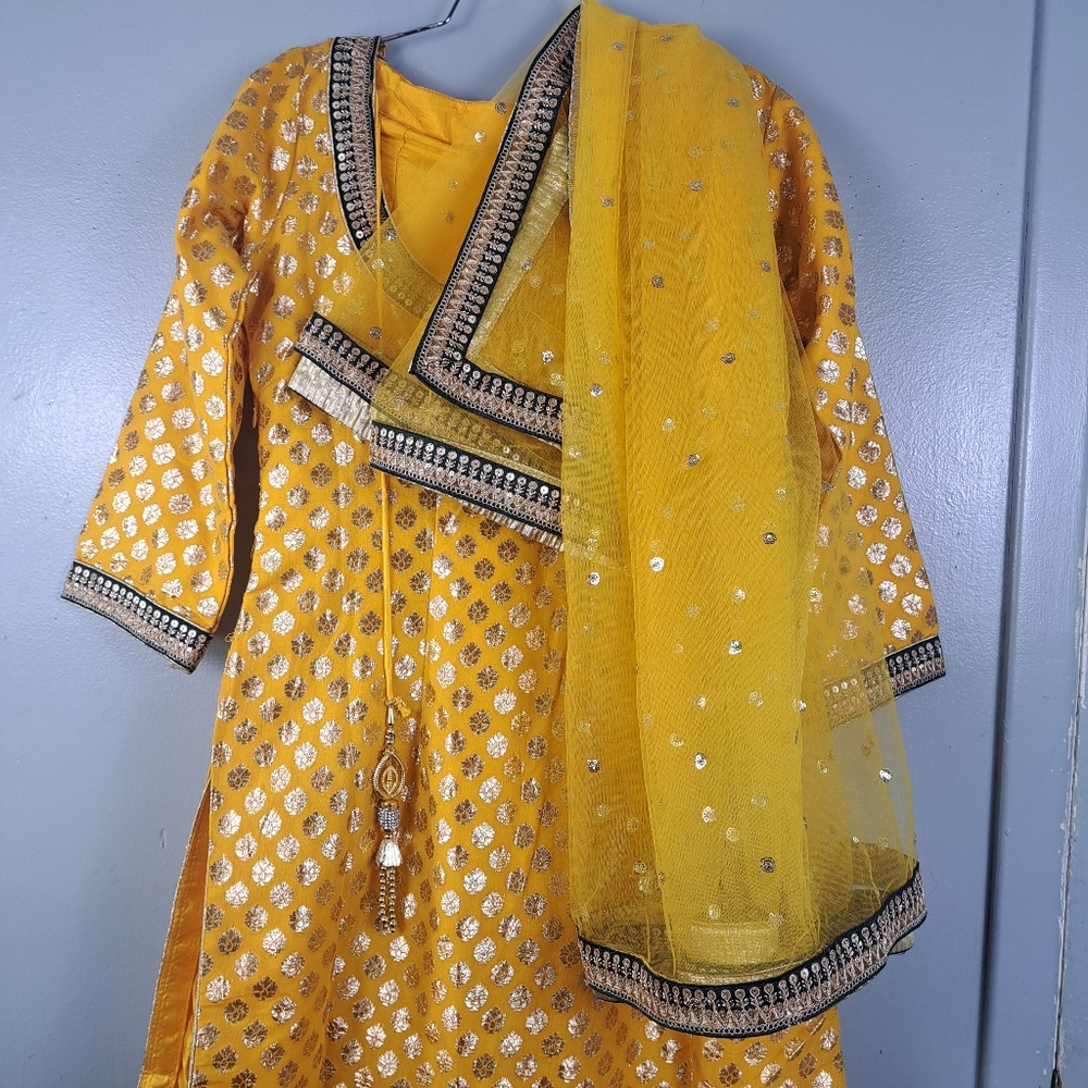 Mustard Silk Gotta Patti Embroidered Kurta Sharara Set Stunning Size 38 3piece
